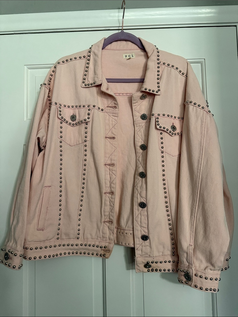 POL Light Pink Studded Denim Jacket